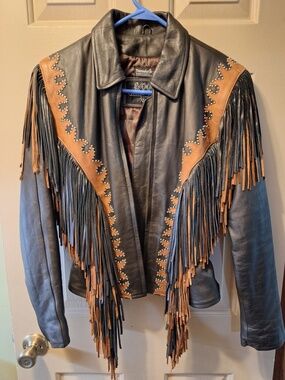 Vintage black fringed leather jacket